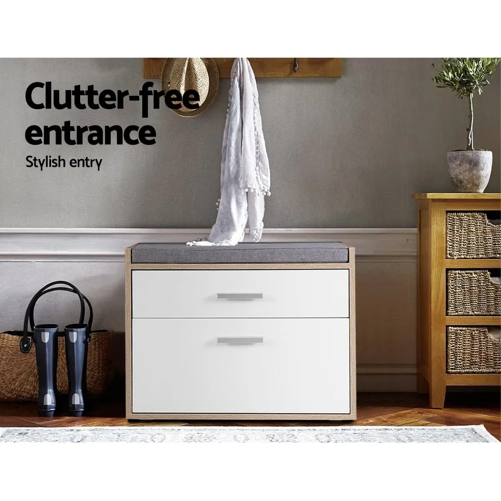 Shoe Cabinet Bench Storage Organiser Rack Fabric Seat Wooden Cupboard - Up to 8 Pairs