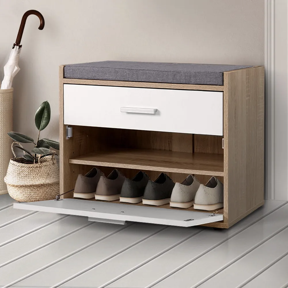 Shoe Cabinet Bench Storage Organiser Rack Fabric Seat Wooden Cupboard - Up to 8 Pairs