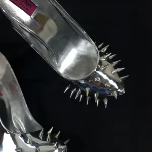 Silver Mirror Spike Studded Fetish Heels