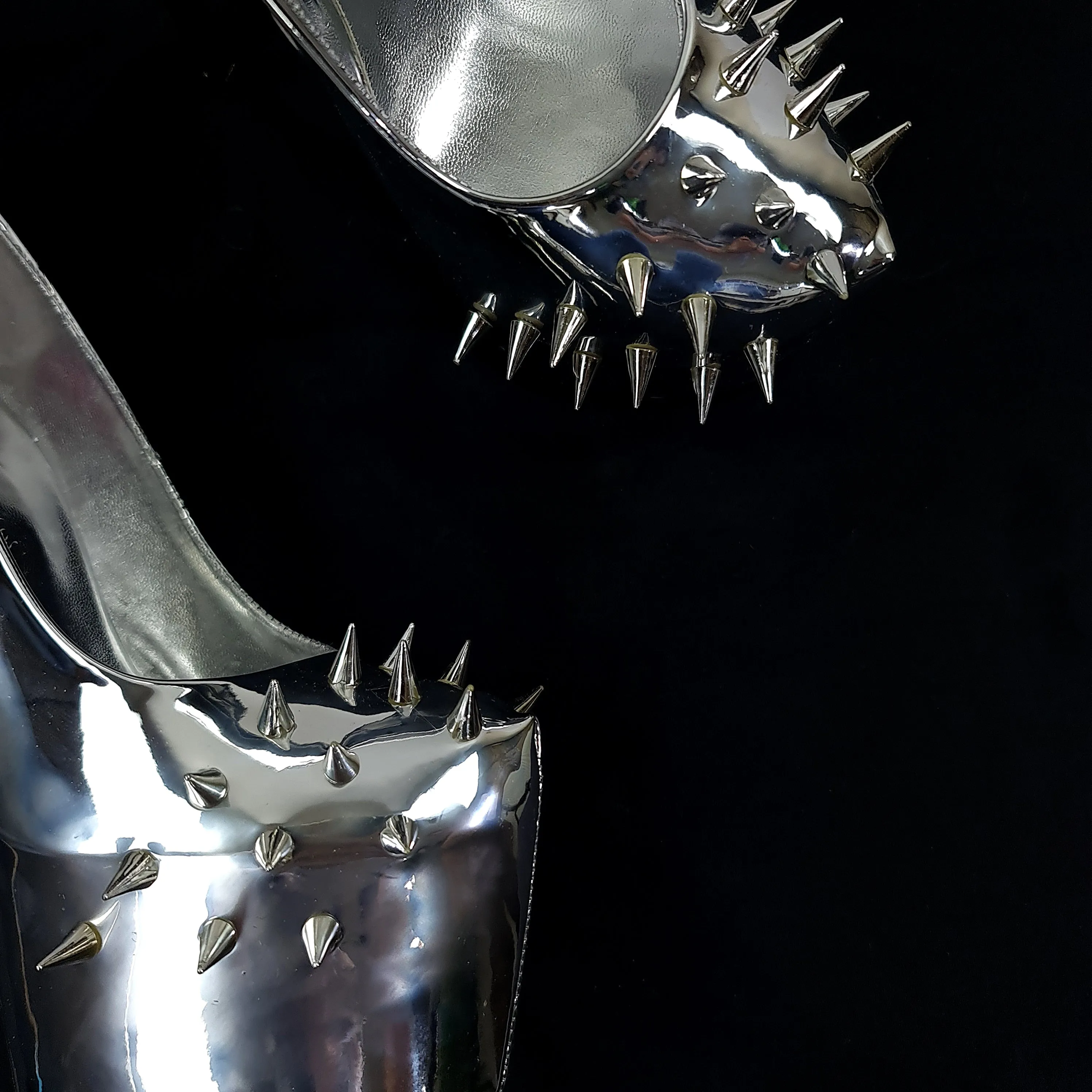 Silver Mirror Spike Studded Fetish Heels