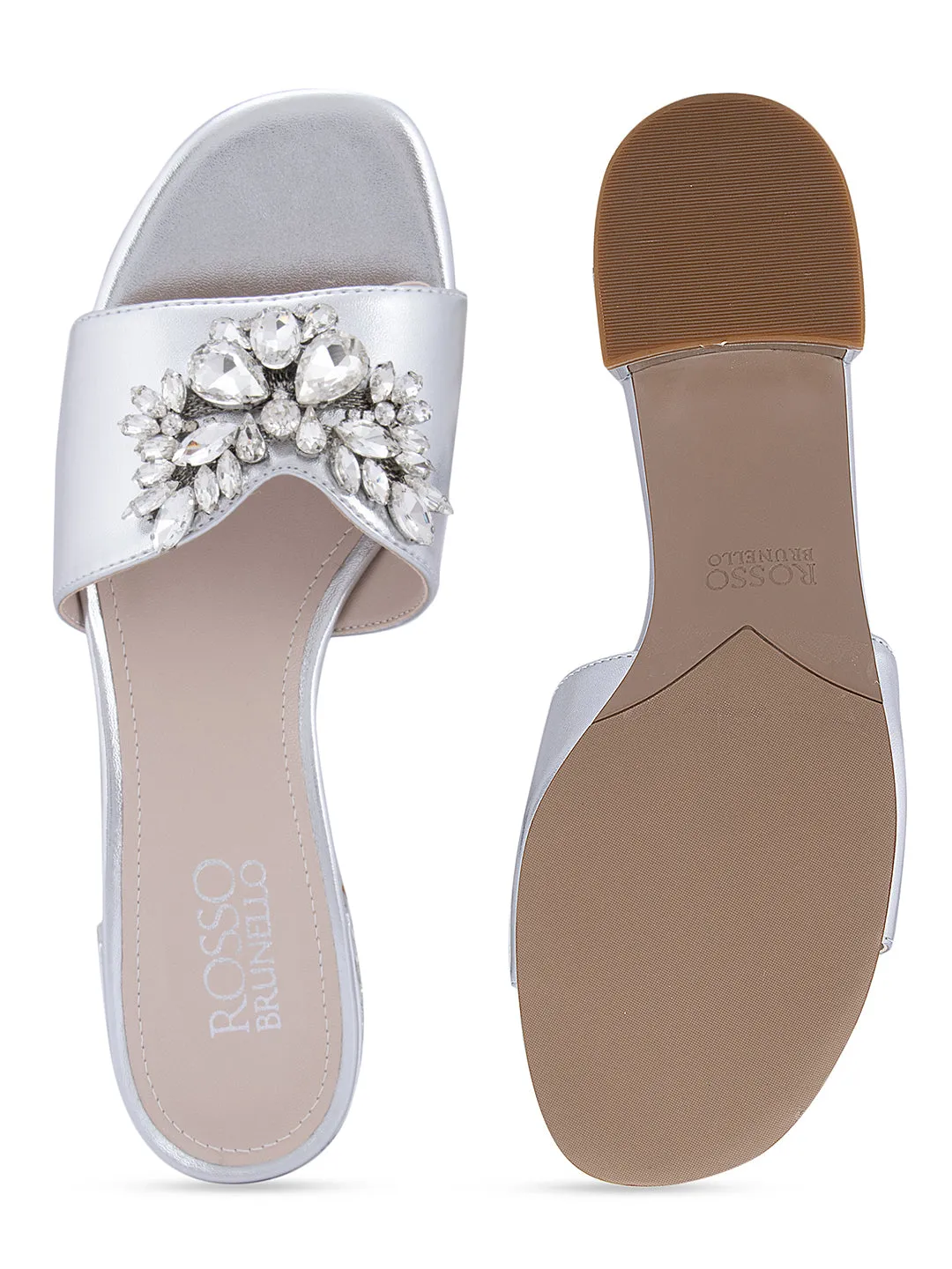 Silver Studded Strap With Low Bock Heels