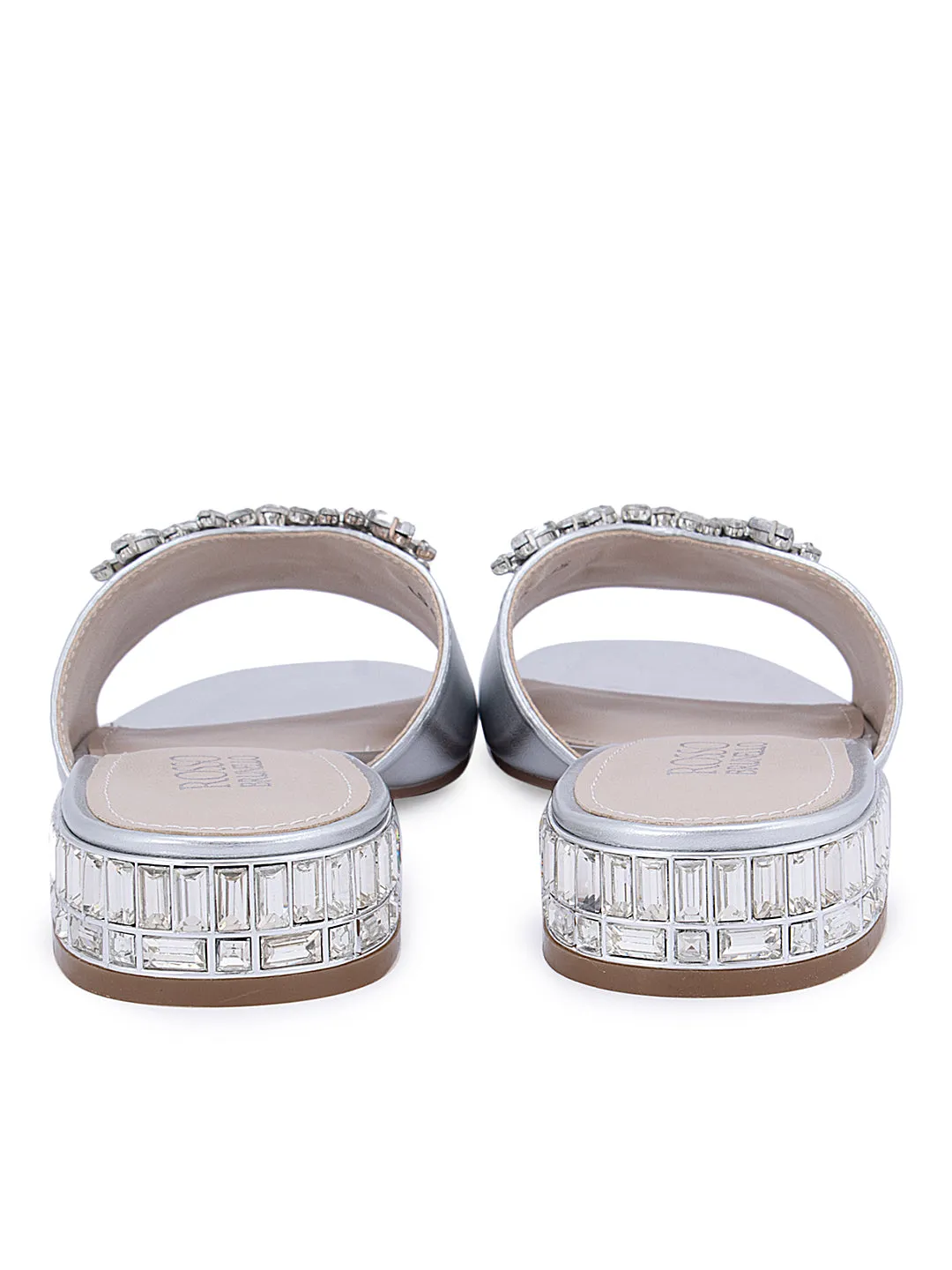 Silver Studded Strap With Low Bock Heels