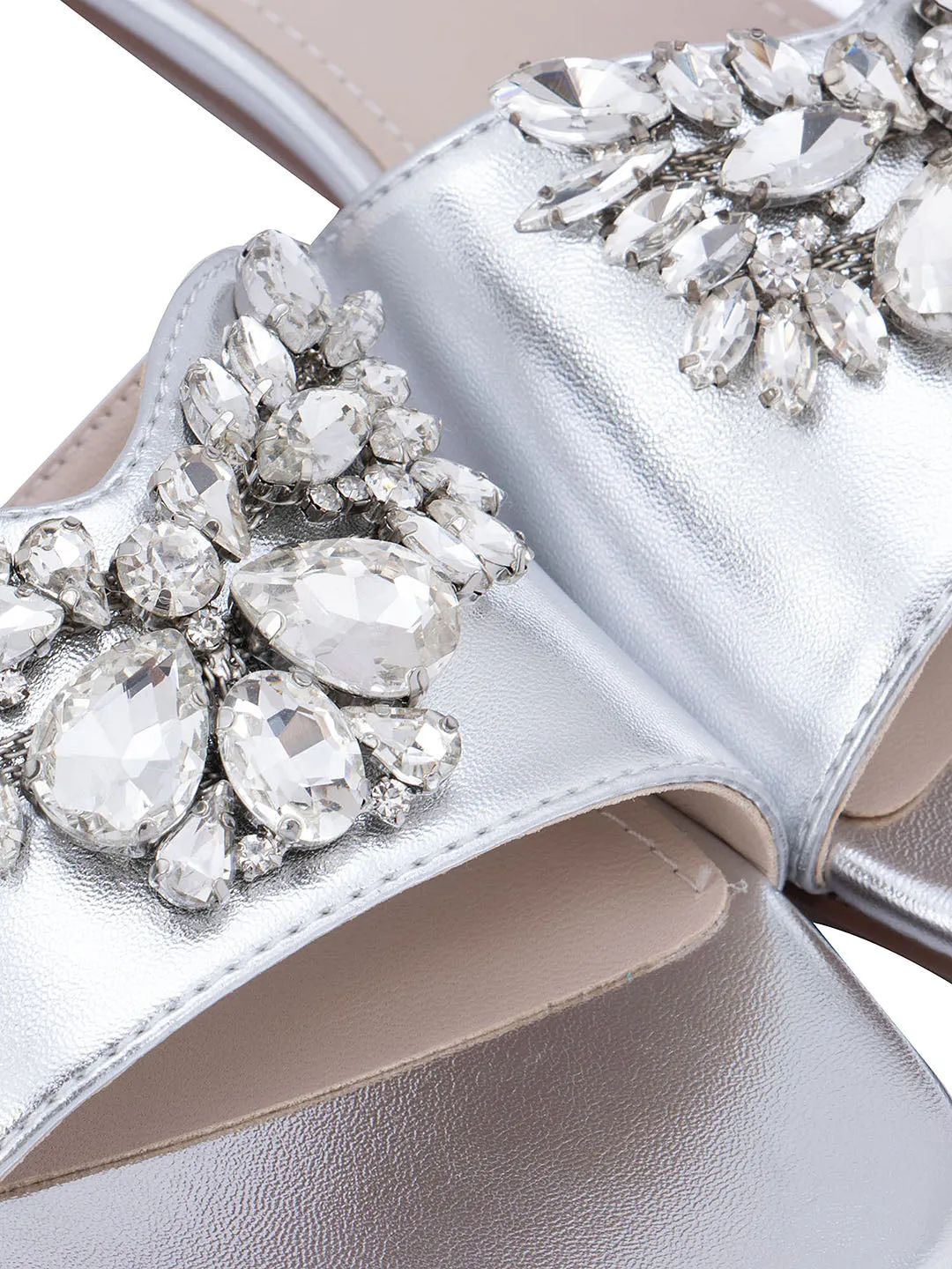 Silver Studded Strap With Low Bock Heels