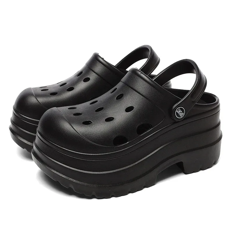 Sohiwoo 2024 Summer Thick Bottom Clogs Garden Shoes Women Non Slip Waterproof Beach Pool Sandals Woman Eva Closed Toe Platform Slides