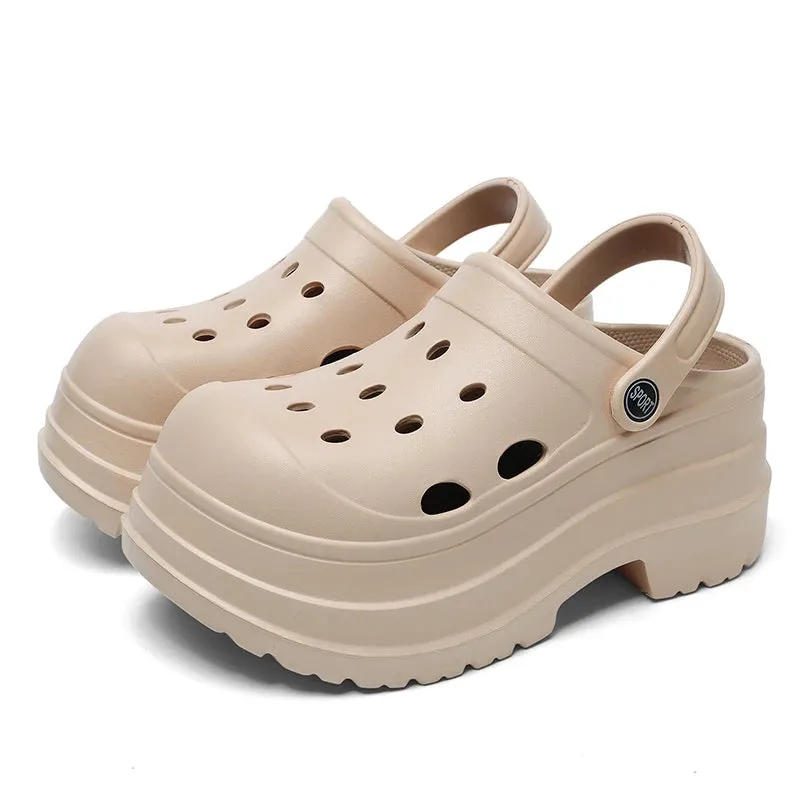 Sohiwoo 2024 Summer Thick Bottom Clogs Garden Shoes Women Non Slip Waterproof Beach Pool Sandals Woman Eva Closed Toe Platform Slides