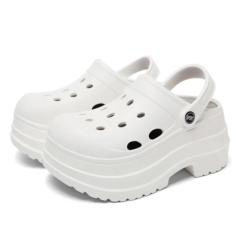 Sohiwoo 2024 Summer Thick Bottom Clogs Garden Shoes Women Non Slip Waterproof Beach Pool Sandals Woman Eva Closed Toe Platform Slides