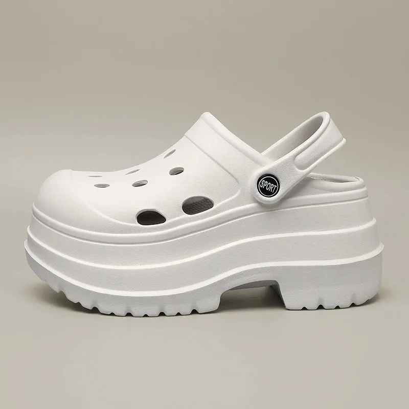 Sohiwoo 2024 Summer Thick Bottom Clogs Garden Shoes Women Non Slip Waterproof Beach Pool Sandals Woman Eva Closed Toe Platform Slides