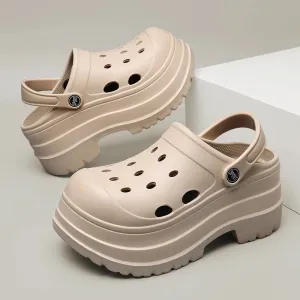 Sohiwoo 2024 Summer Thick Bottom Clogs Garden Shoes Women Non Slip Waterproof Beach Pool Sandals Woman Eva Closed Toe Platform Slides