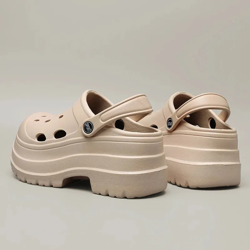 Sohiwoo 2024 Summer Thick Bottom Clogs Garden Shoes Women Non Slip Waterproof Beach Pool Sandals Woman Eva Closed Toe Platform Slides