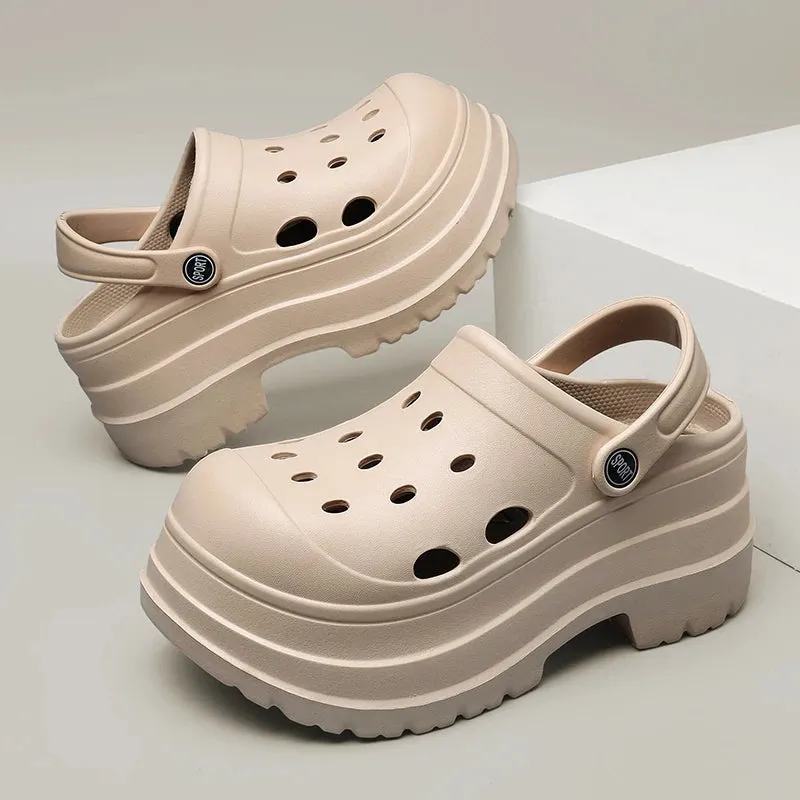 Sohiwoo 2024 Summer Thick Bottom Clogs Garden Shoes Women Non Slip Waterproof Beach Pool Sandals Woman Eva Closed Toe Platform Slides