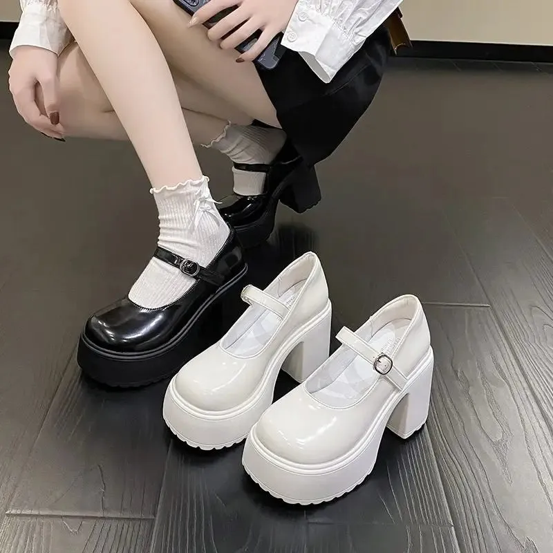 Sohiwoo Fashion White Platform Pumps for Women Super High Heels Buckle Strap Mary Jane Shoes Woman Goth Thick Hty Shoes eeled ParLadies