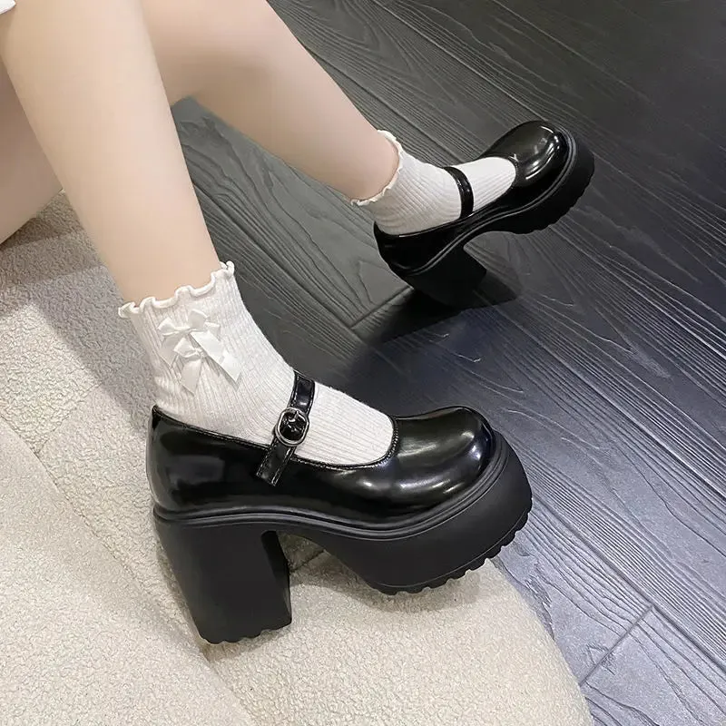 Sohiwoo Fashion White Platform Pumps for Women Super High Heels Buckle Strap Mary Jane Shoes Woman Goth Thick Hty Shoes eeled ParLadies