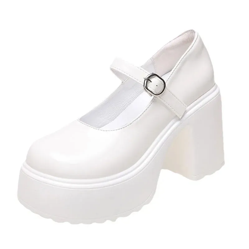 Sohiwoo Fashion White Platform Pumps for Women Super High Heels Buckle Strap Mary Jane Shoes Woman Goth Thick Hty Shoes eeled ParLadies