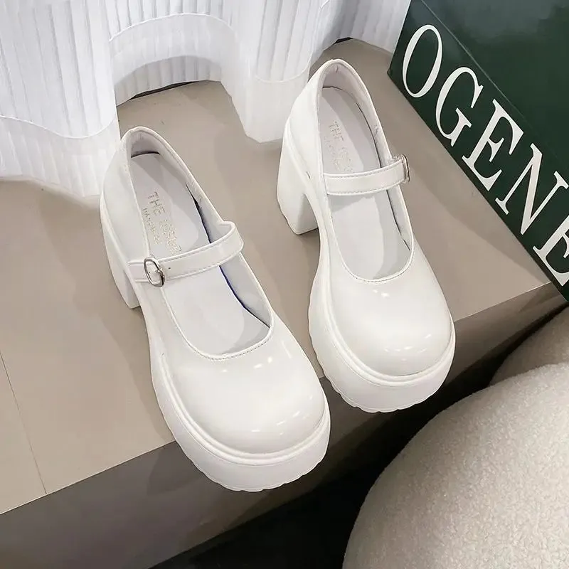 Sohiwoo Fashion White Platform Pumps for Women Super High Heels Buckle Strap Mary Jane Shoes Woman Goth Thick Hty Shoes eeled ParLadies