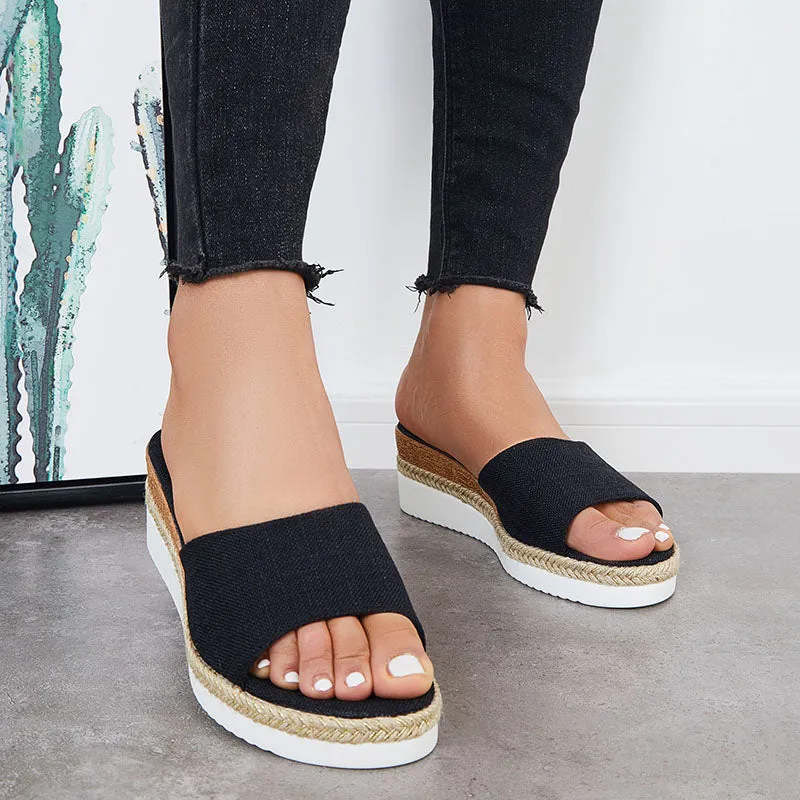 Sohiwoo Women Open Toe Platform Espadrille Sandals Slip on Cork Wedges Slides
