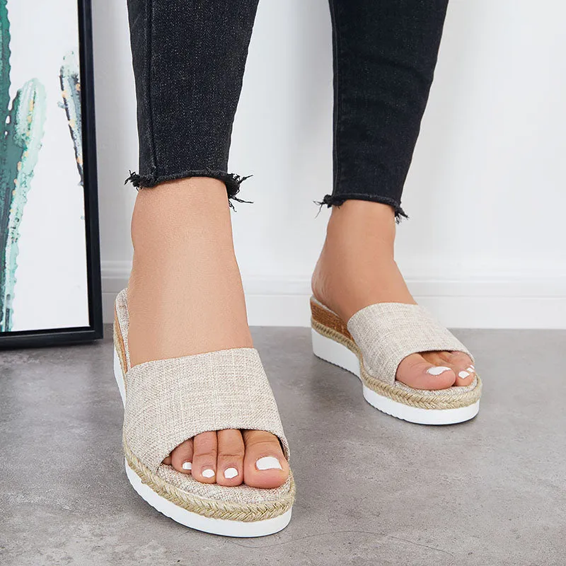 Sohiwoo Women Open Toe Platform Espadrille Sandals Slip on Cork Wedges Slides