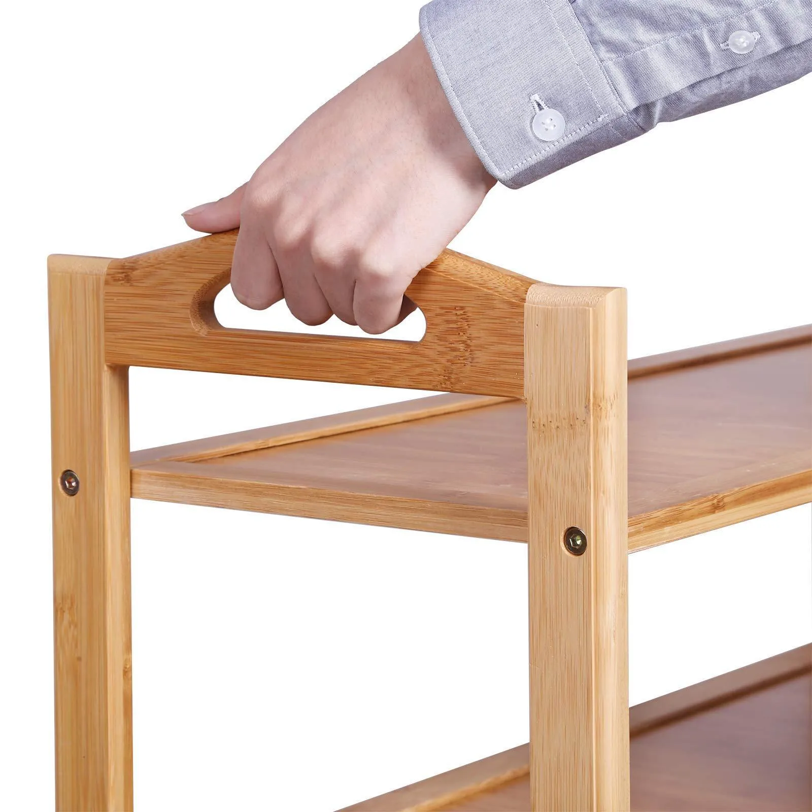 SONGMICS Bamboo Wood Shoe Rack 6-Tier 18-24 Pairs Entryway Standing Shoe Shelf Storage Organizer for Kitchen Living Room Closet ULBS26N