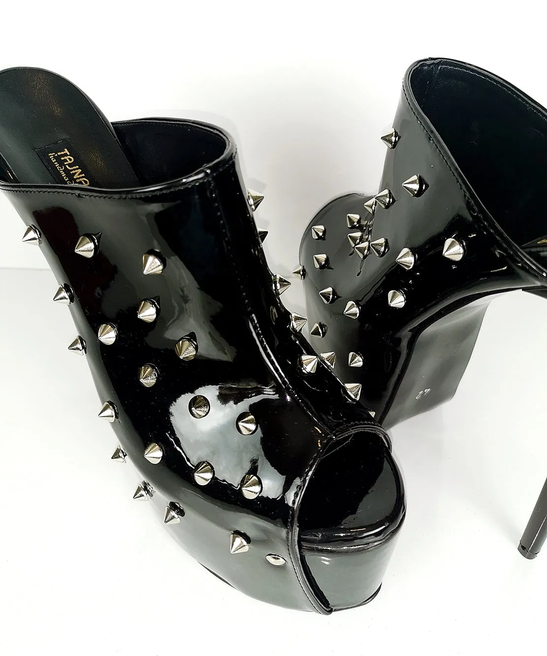 Spike Studded Black High Heel Mules
