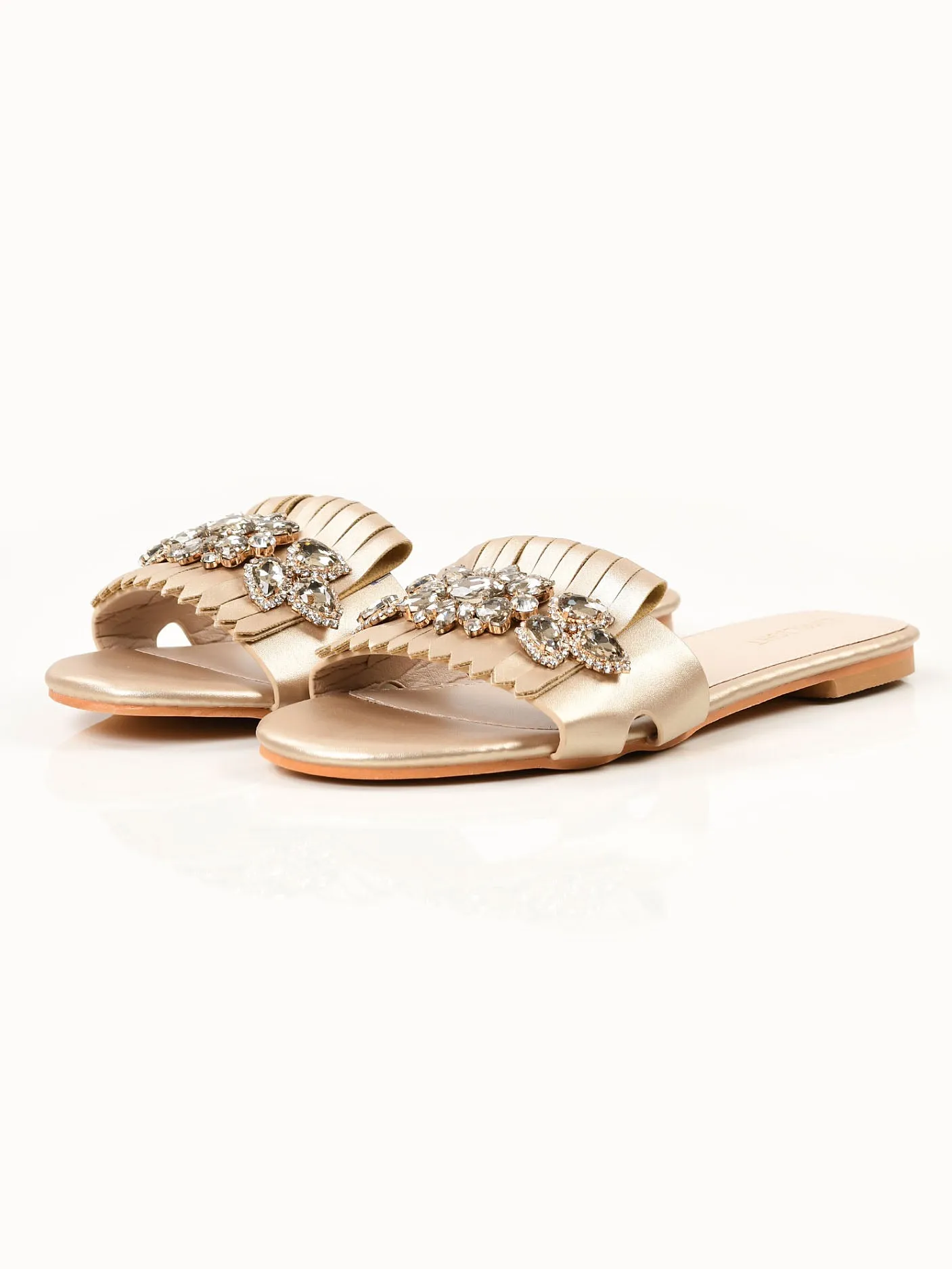 Stone Fringe Slides - Gold