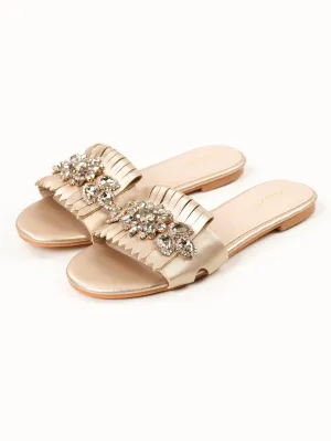 Stone Fringe Slides - Gold