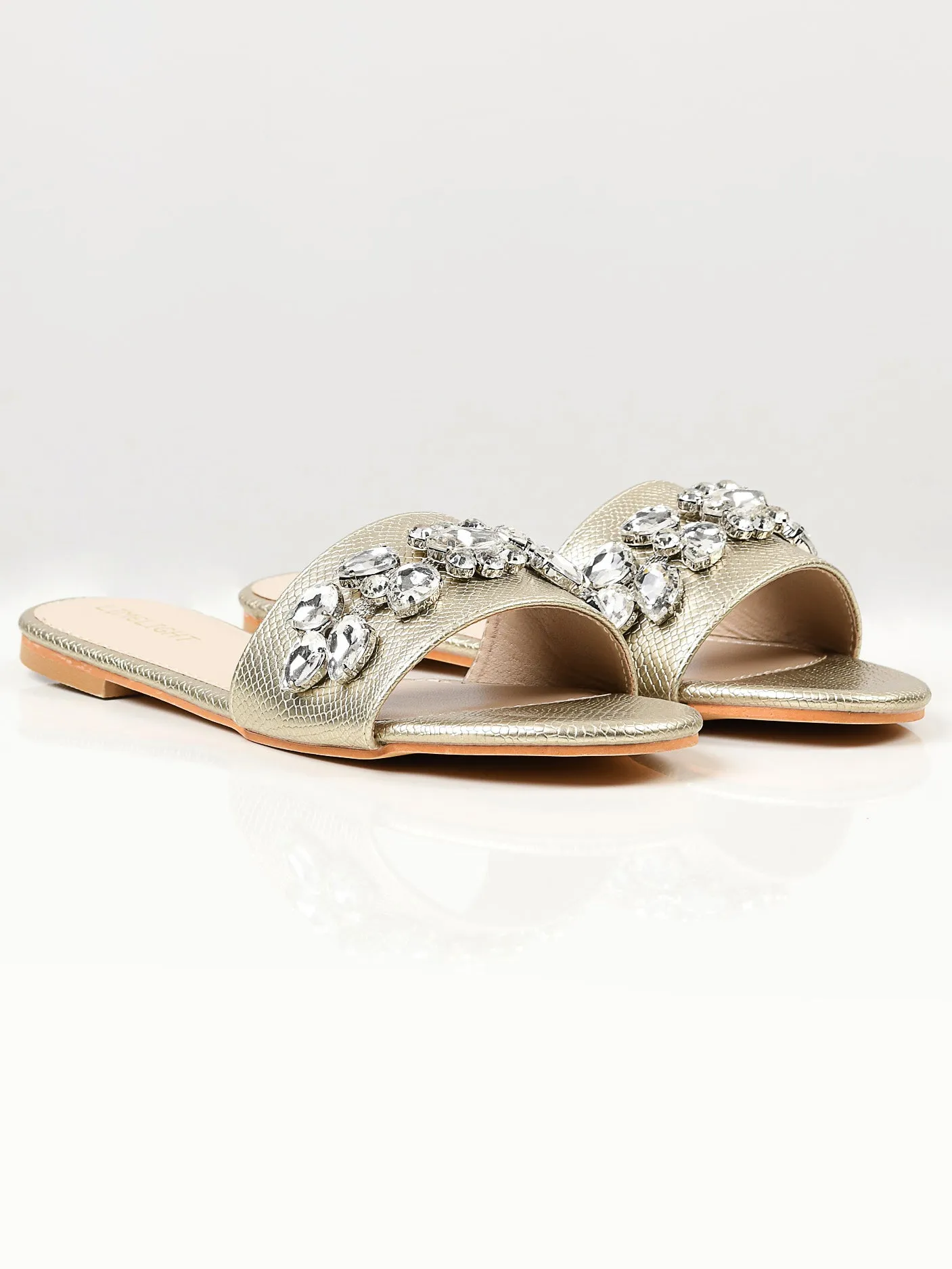 Stone Studded Slides - Gold