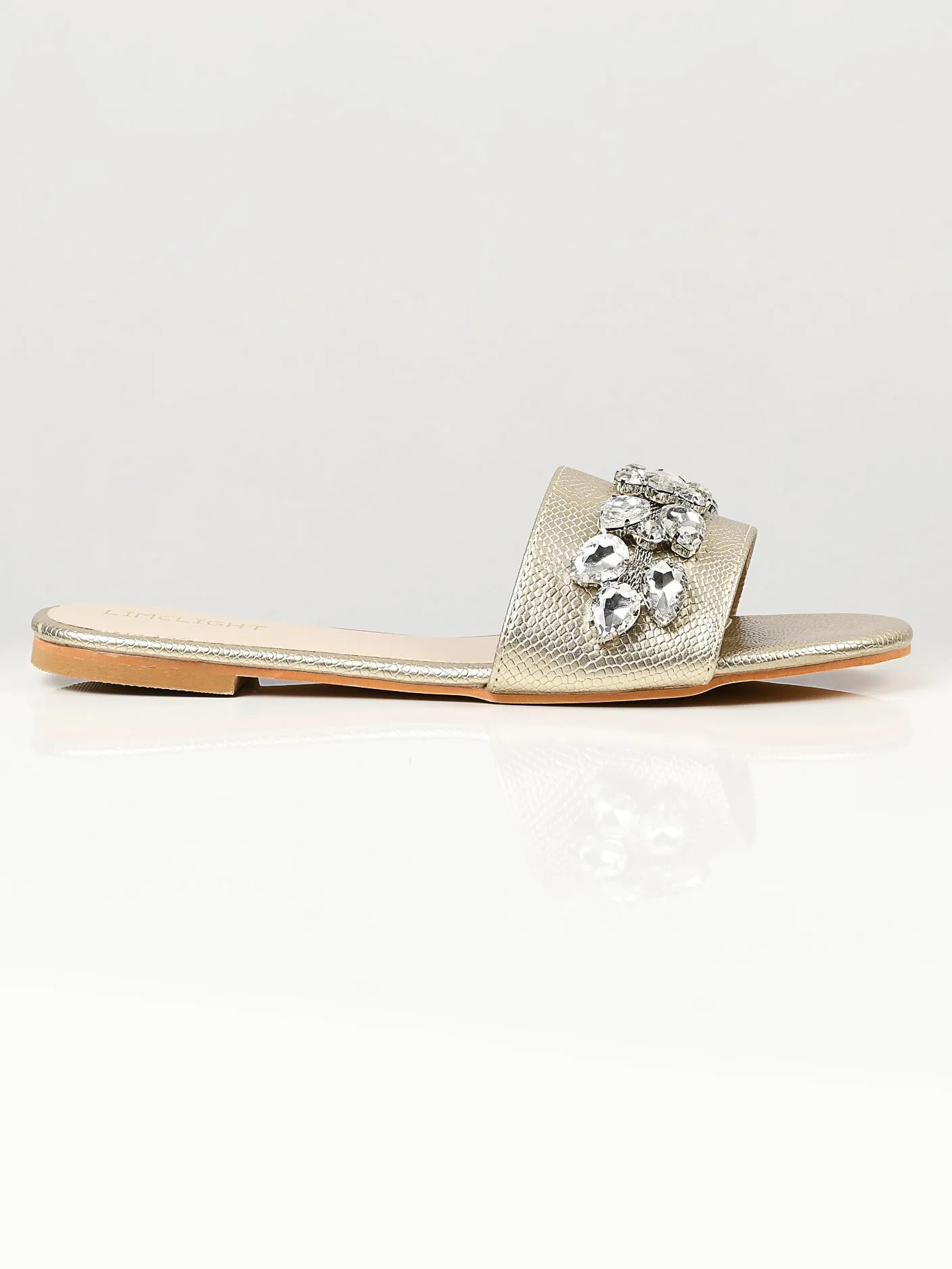 Stone Studded Slides - Gold