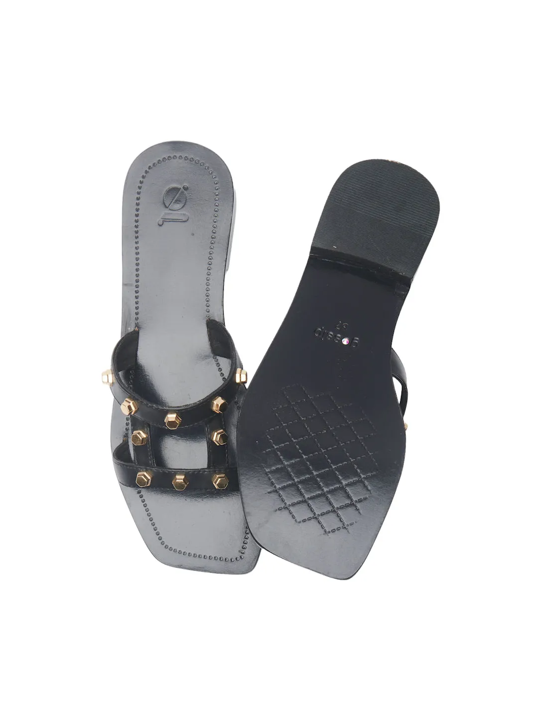 STUDDED SQUARE TOE SLIDES
