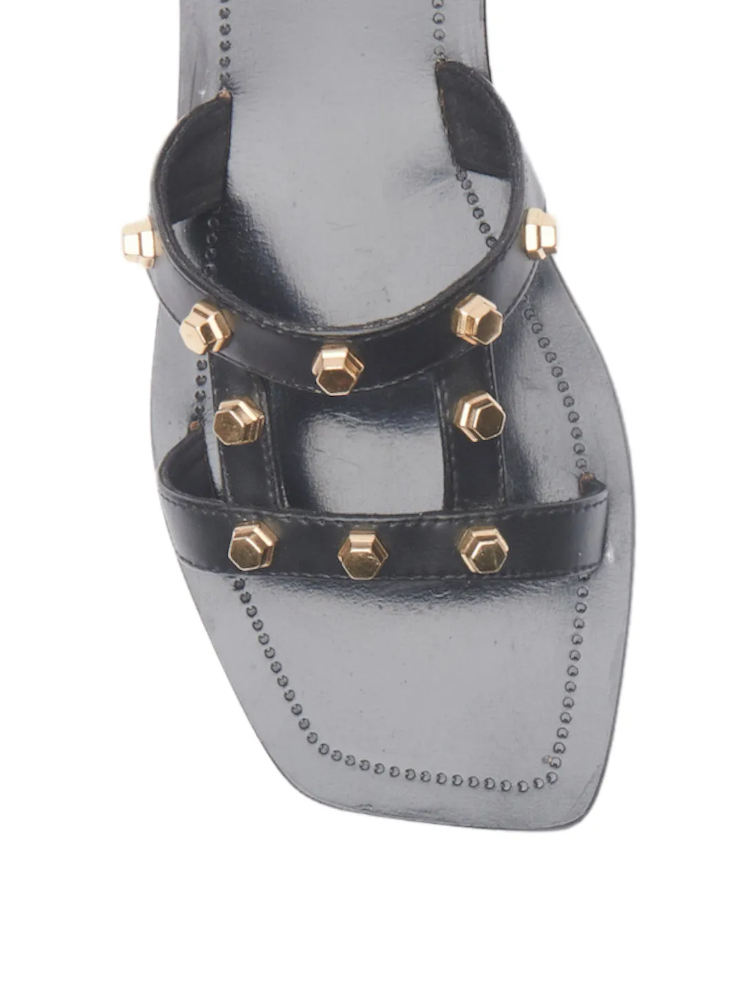 STUDDED SQUARE TOE SLIDES