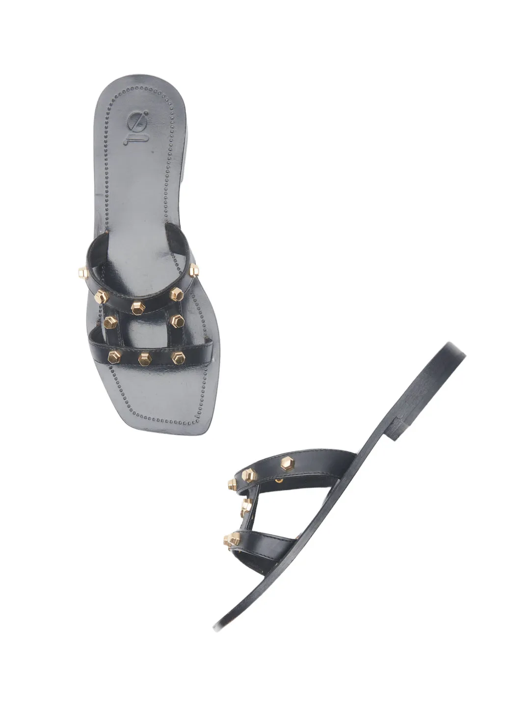 STUDDED SQUARE TOE SLIDES