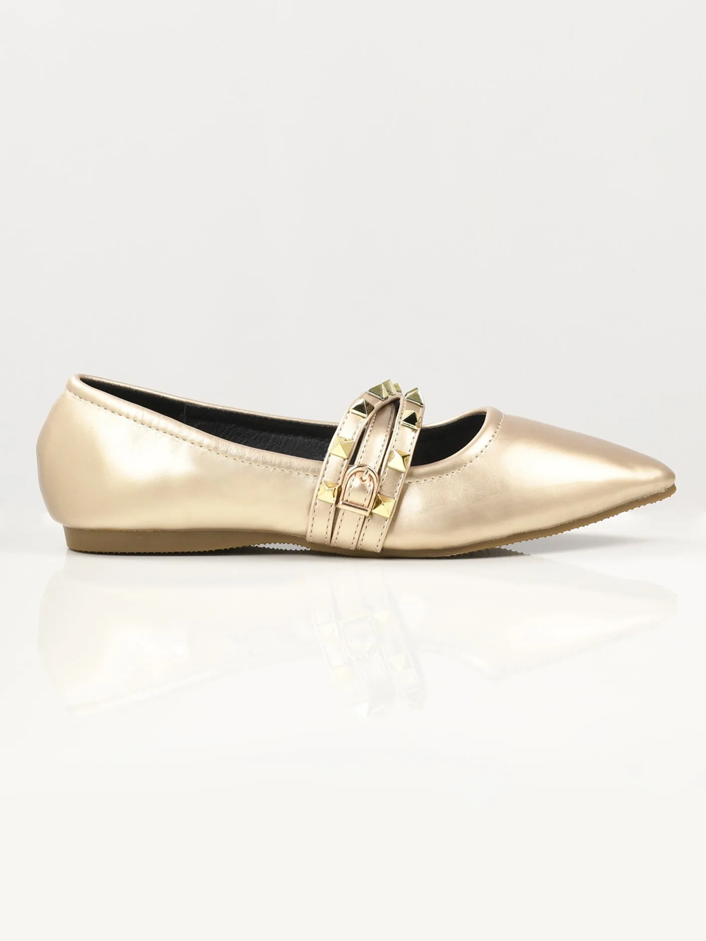 Studded Strap Shoes - Light Gold