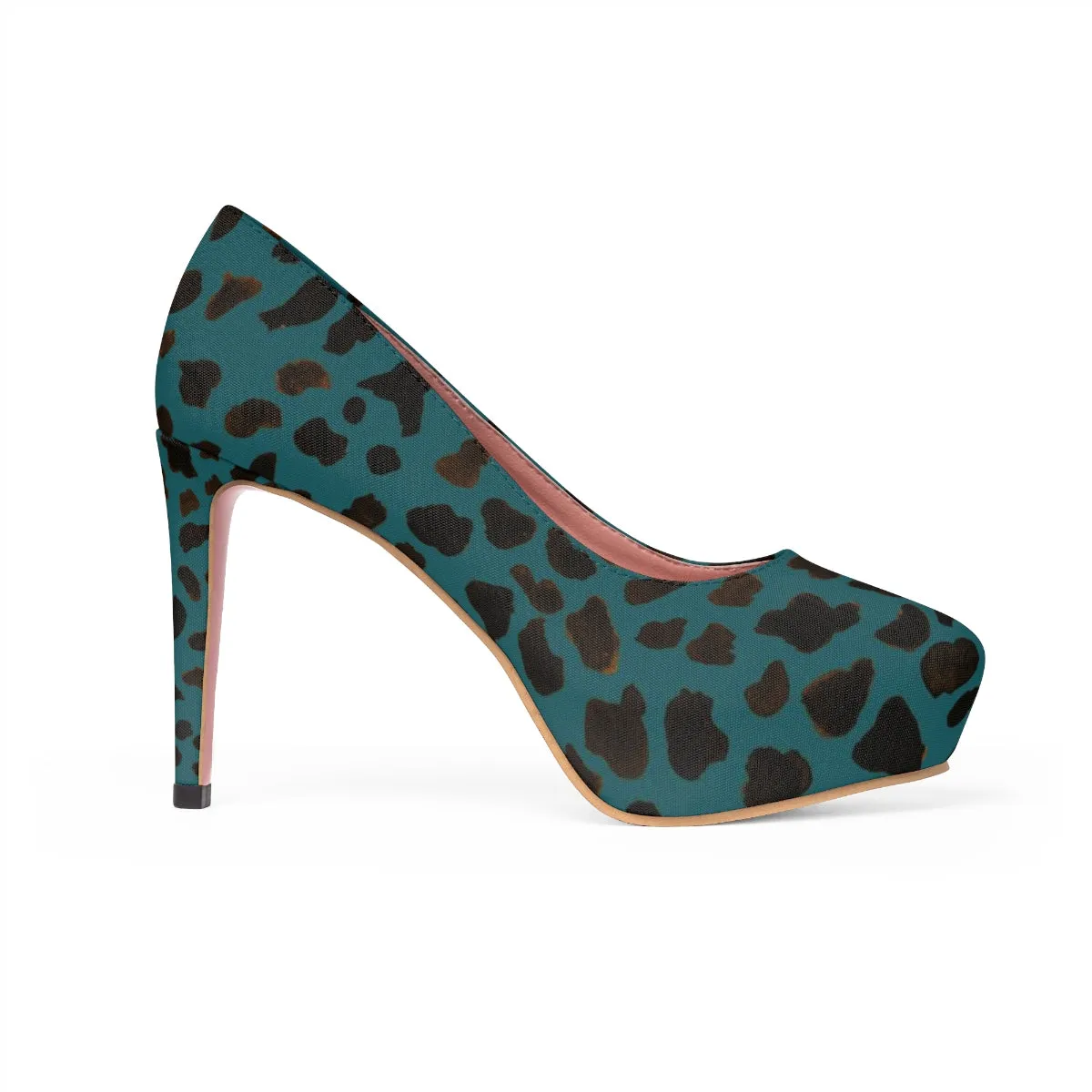 Teal Blue Designer Cow Print Animal Print Luxury Women's Platform Heels