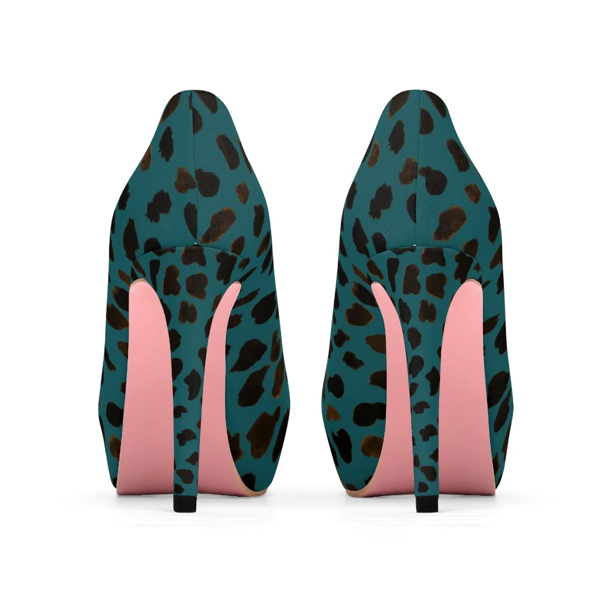 Teal Blue Designer Cow Print Animal Print Luxury Women's Platform Heels
