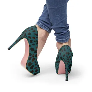 Teal Blue Designer Cow Print Animal Print Luxury Women's Platform Heels