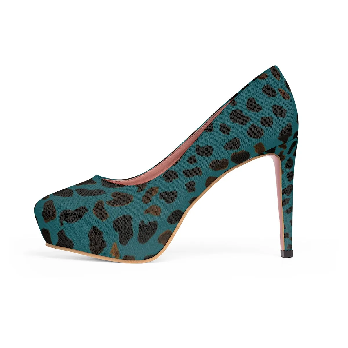Teal Blue Designer Cow Print Animal Print Luxury Women's Platform Heels