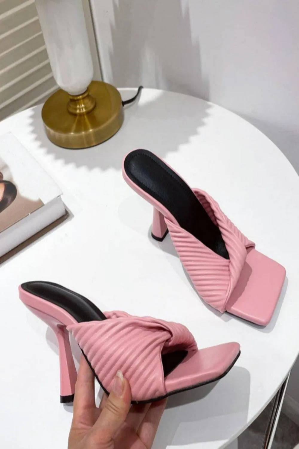 Textured Twist Strap Pink Sandals