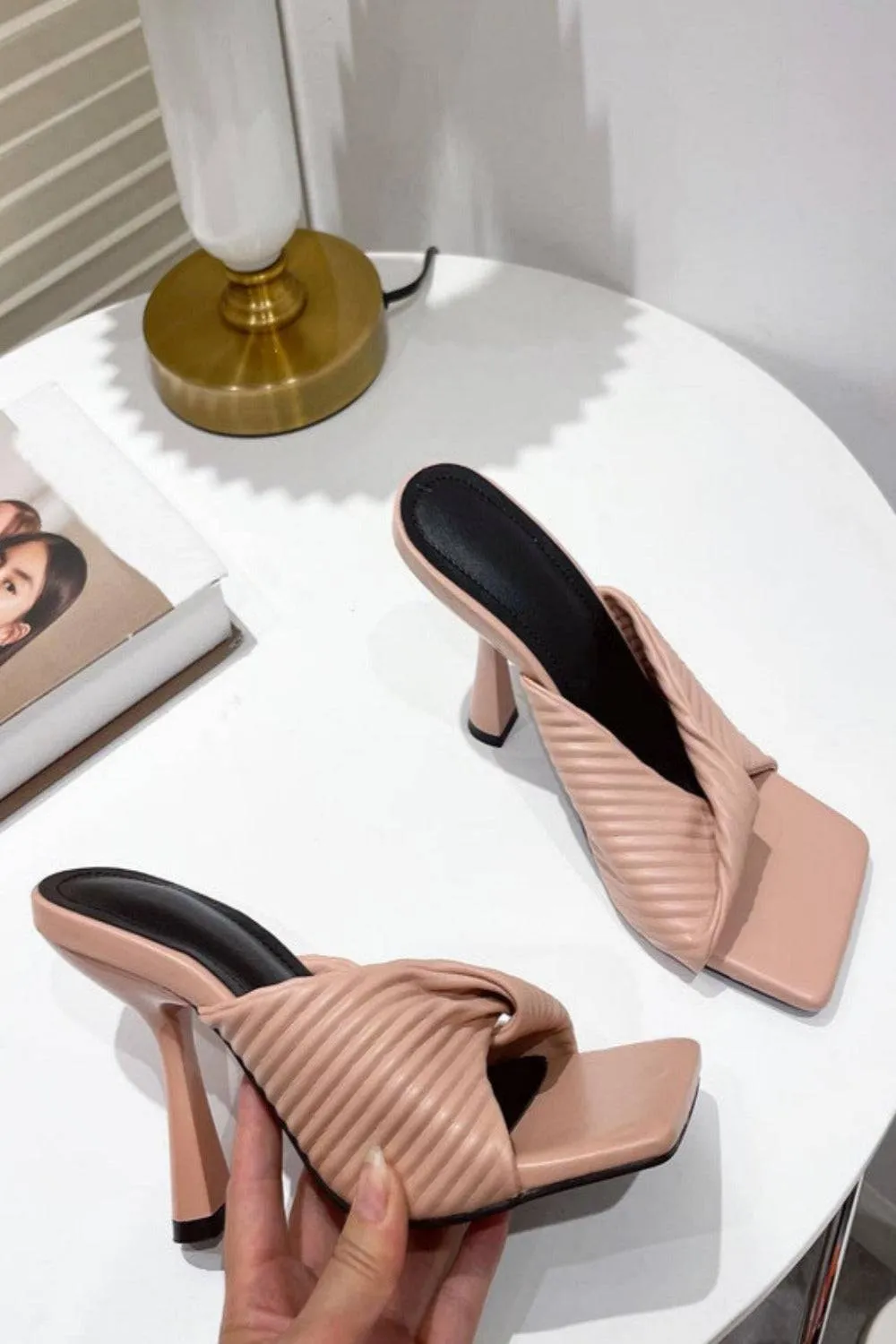 Textured Twist Strap Tan Beige Sandal