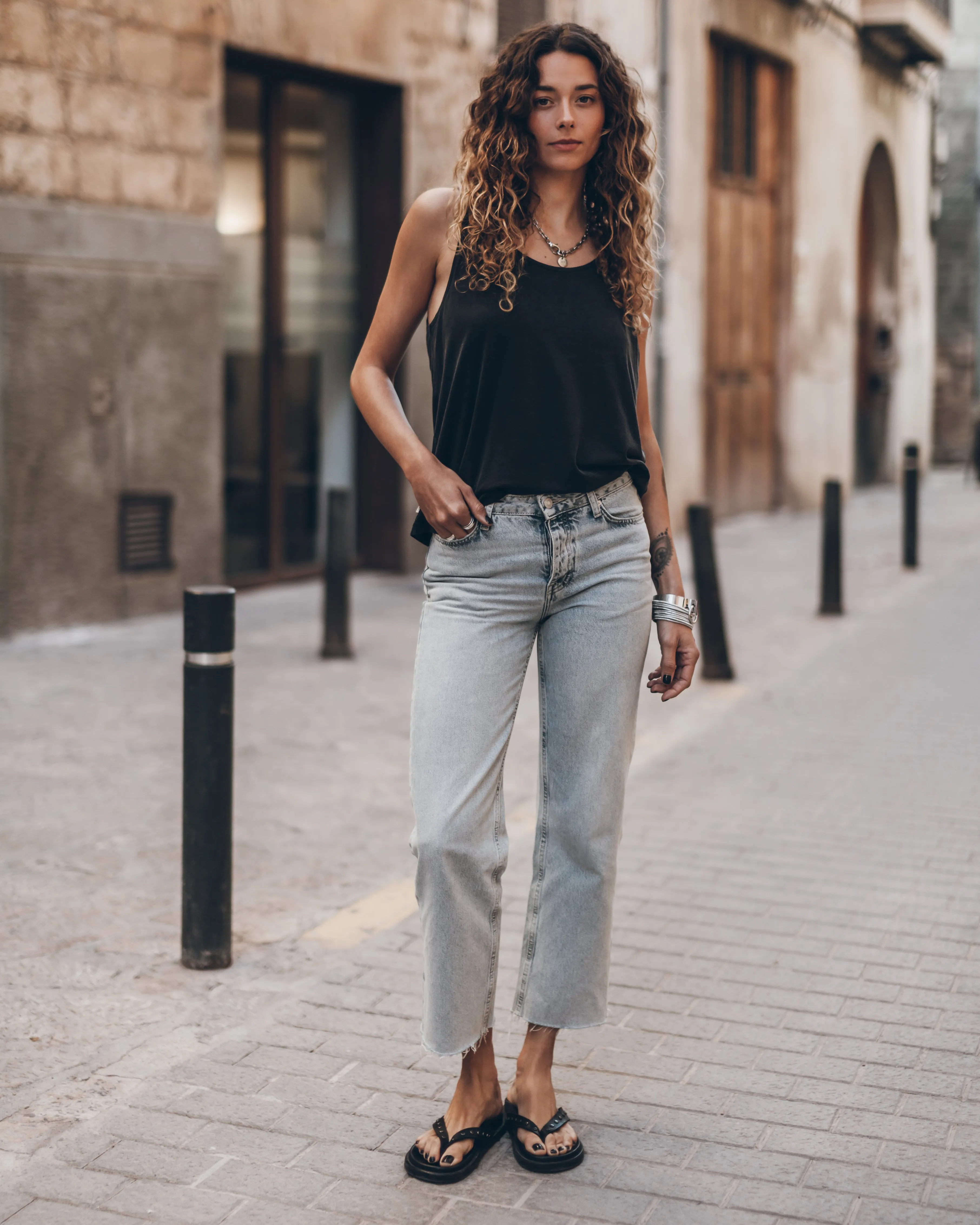 The Black Studded Leather Sandals