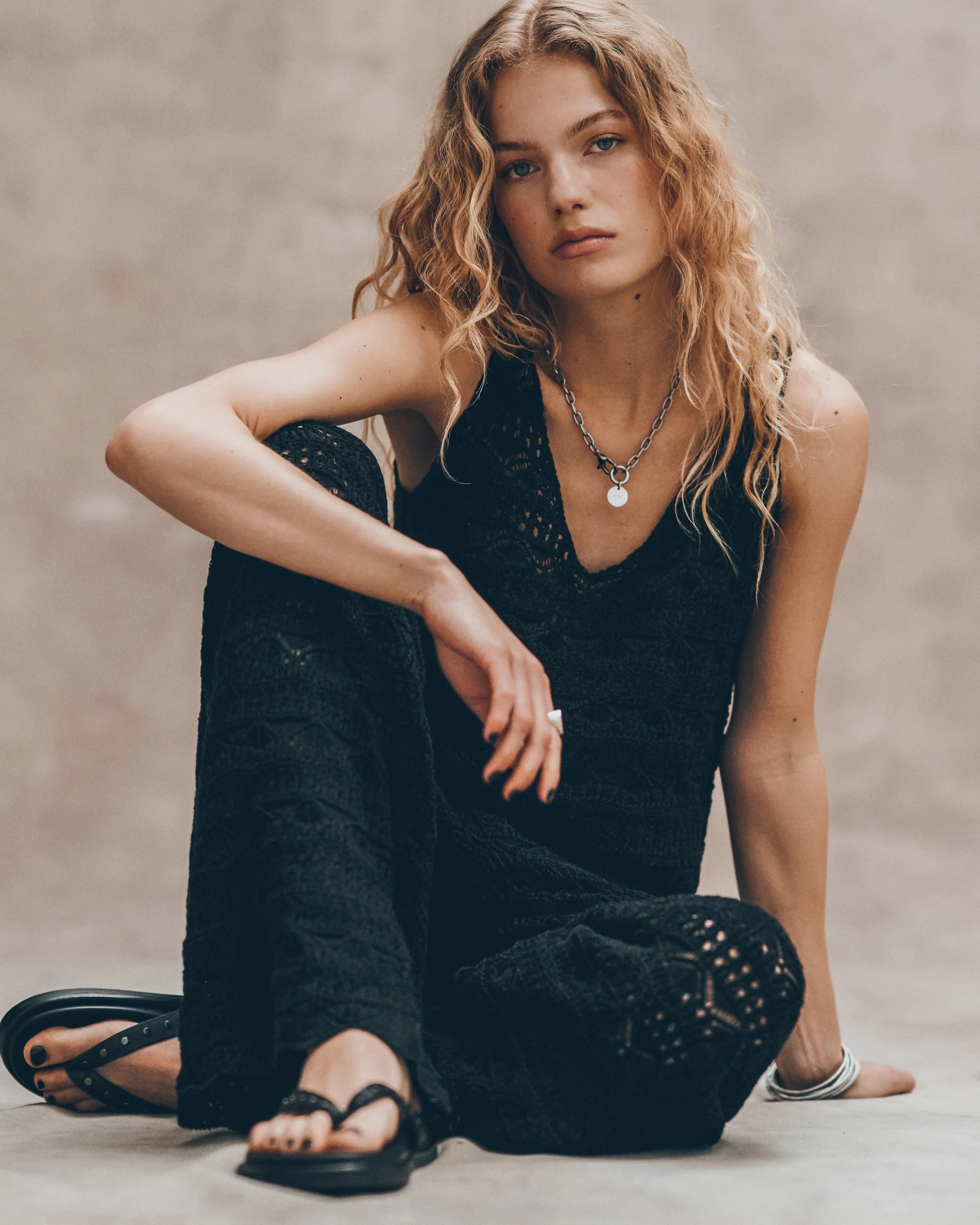 The Black Studded Leather Sandals