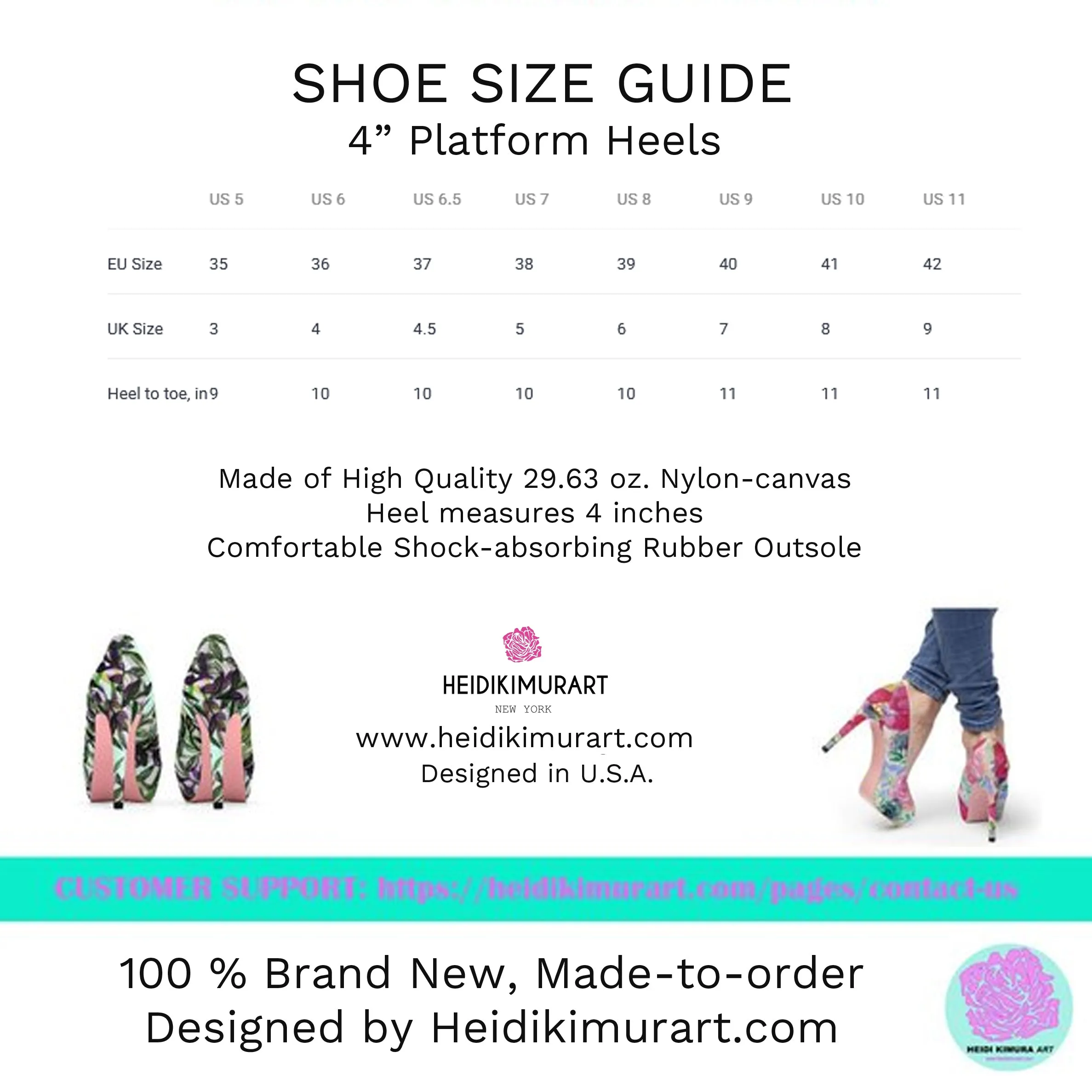 Turquoise Blue Rose Platform Heels, Floral Print Women's 4" Platform Heels (US Size: 5-11)