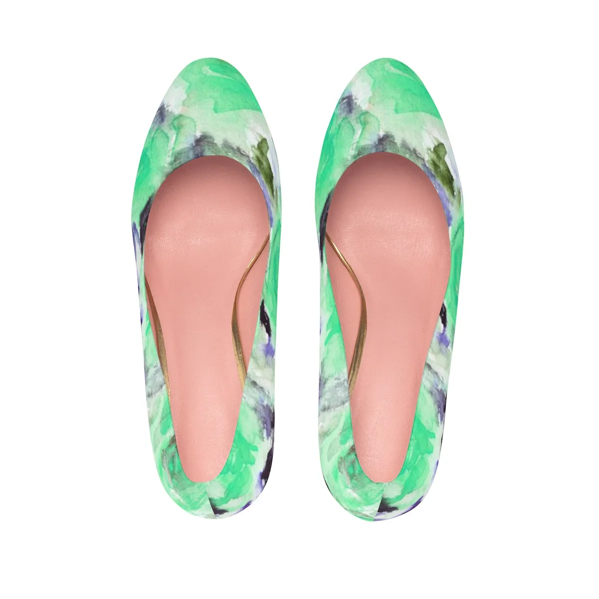 Turquoise Blue Rose Platform Heels, Floral Print Women's 4" Platform Heels (US Size: 5-11)