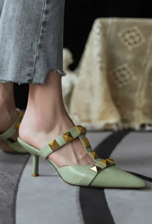 VANISSA - STUDROCK KITTEN MULE SANDALS