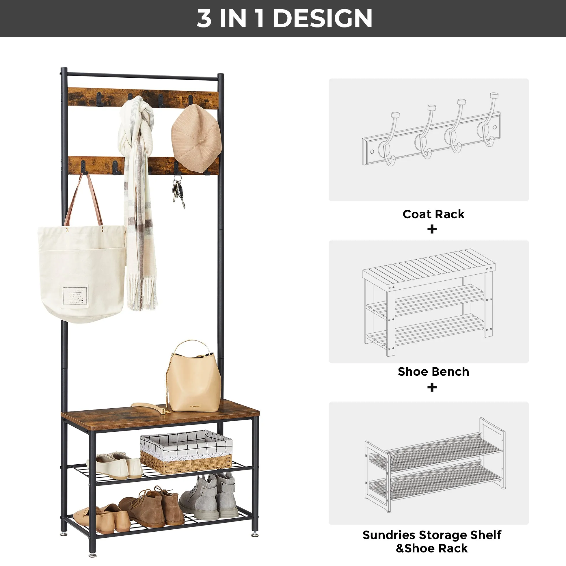 VASAGLE Clothes Garment Rack Hanger Organizer Coat Rack