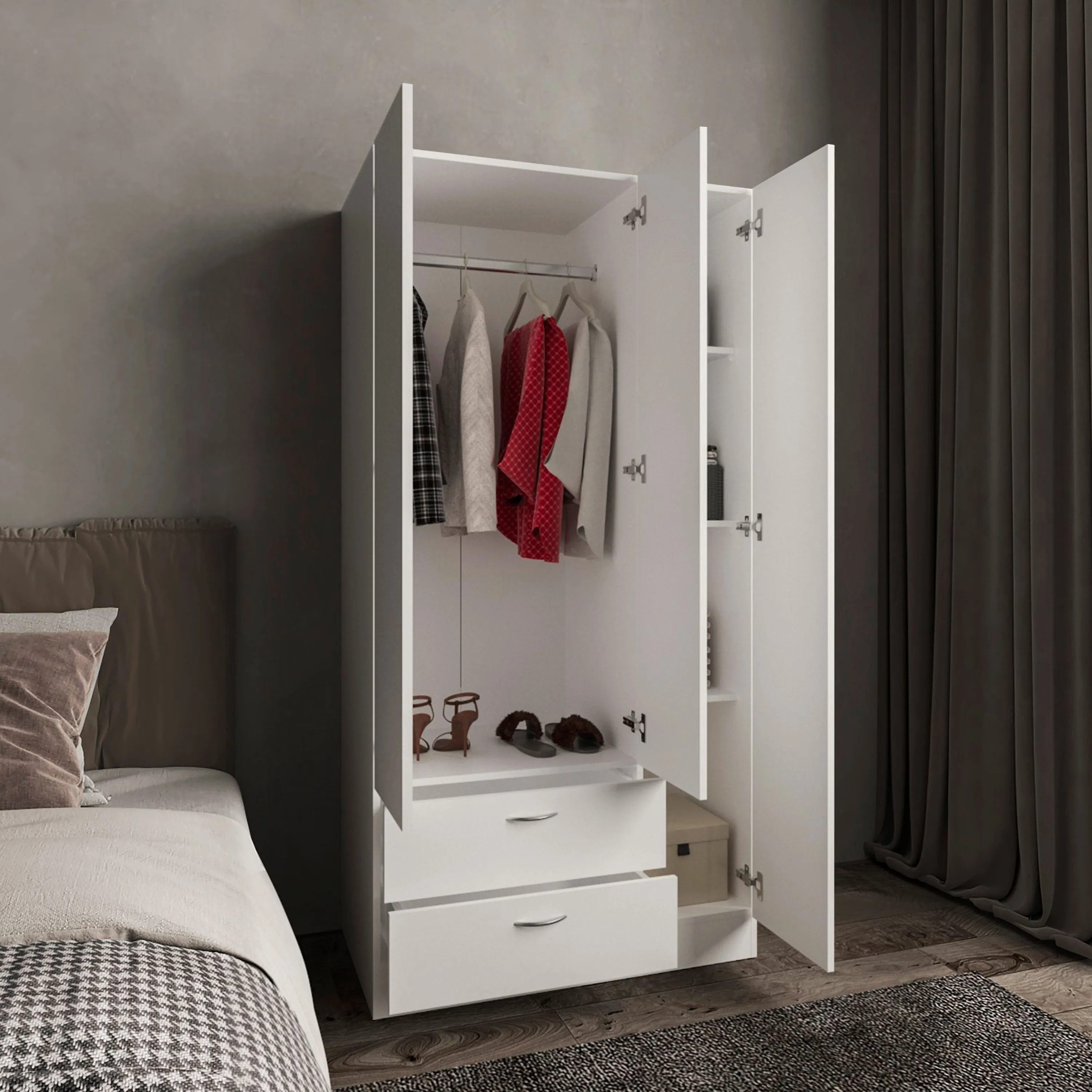 Vico 76" High Armoire Wardrove Closet with 2 Drawers, Double Door Cabinet , One Shelf and Hanging Rod, Bedroom Clothes Storage Cabinet Organizer