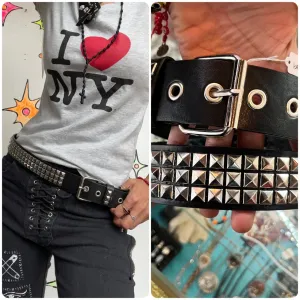 Vintage Y2K | Black Vegan Leather Pyramid Studded Embellished Leather Belt | OS