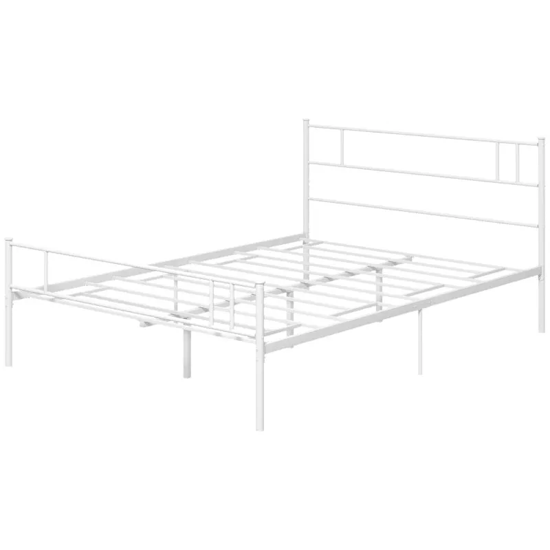 White Metal Double Bed Frame with Storage Space