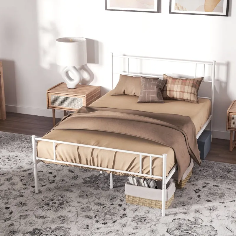 White Metal Double Bed Frame with Storage Space