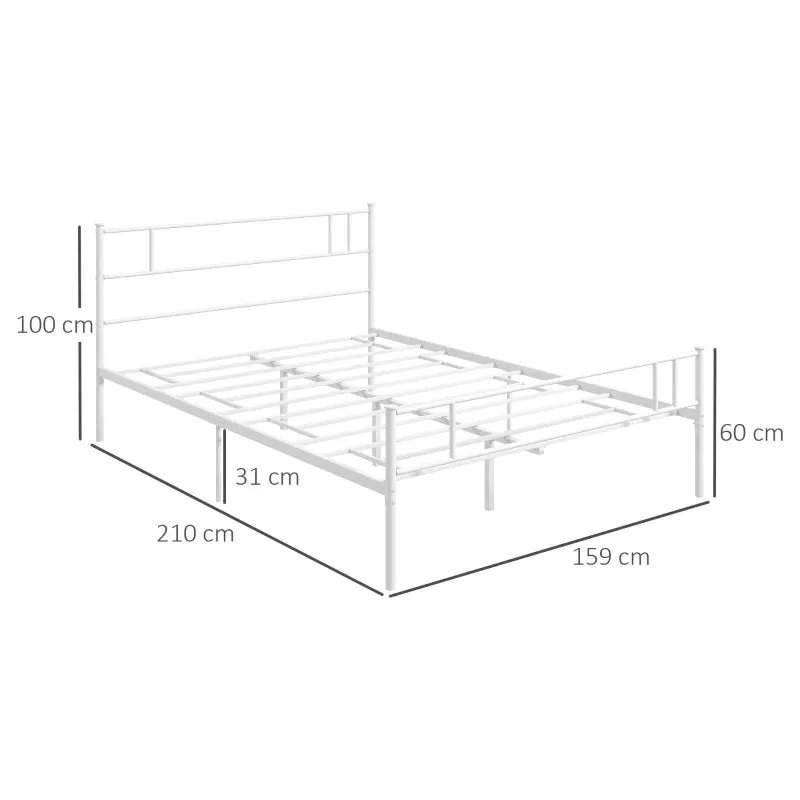 White Metal Double Bed Frame with Storage Space