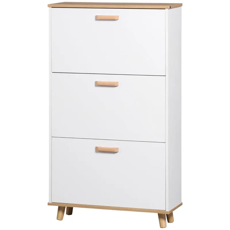 White Slim Shoe Cabinet with 3 Flip Drawers, Adjustable Shelves - 12 Pair Shoe Organizer
