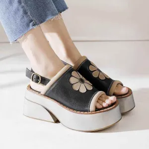 Women's Casual Shoes: GP112 Luxury Leather Platform Flower Sandals