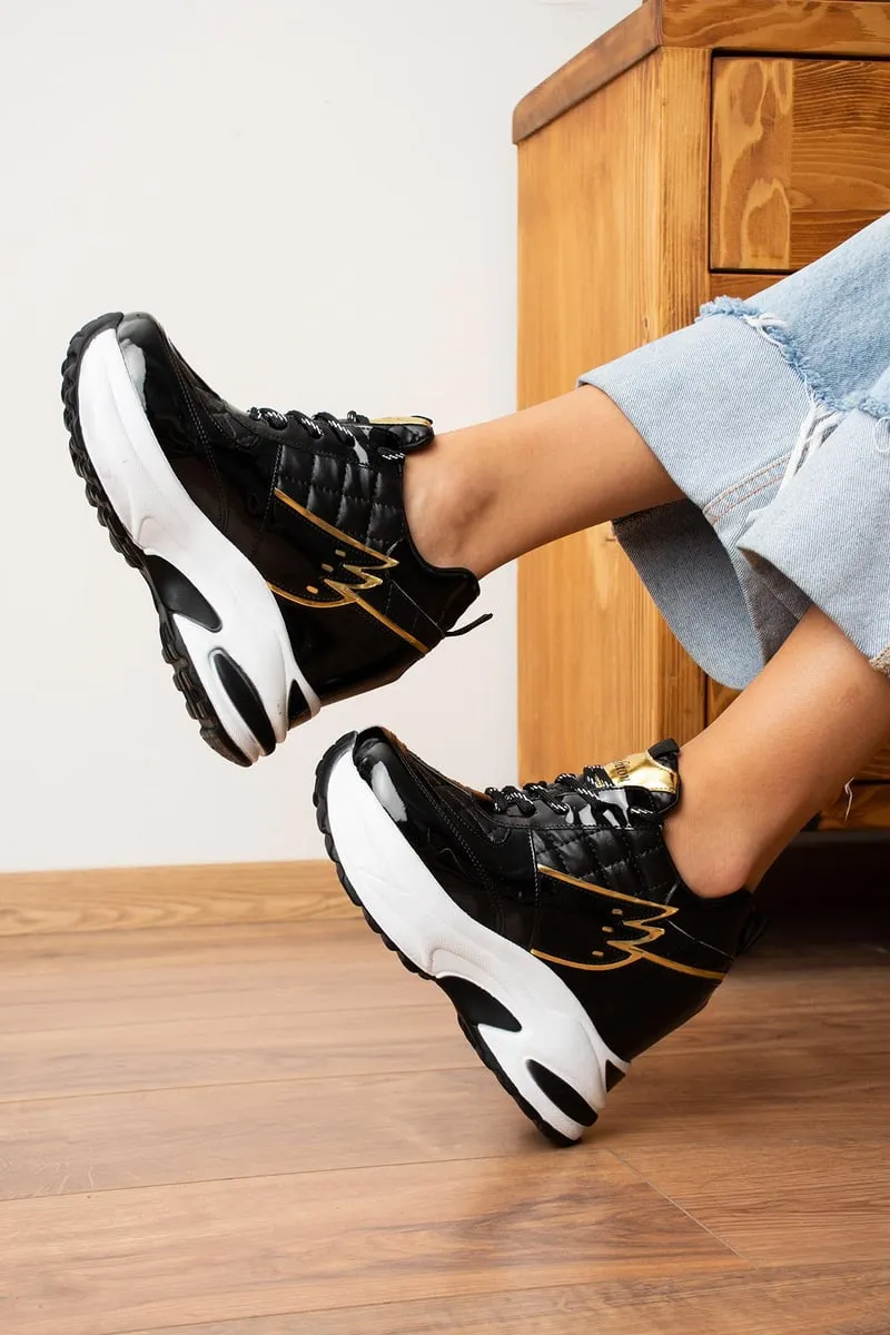 Women's Hidden Heeled Black Sports Shoes